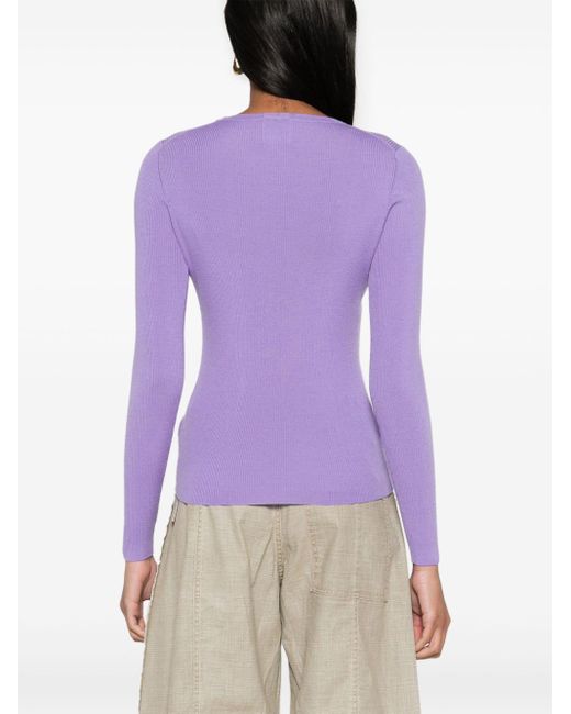 Allude Purple Round-neck Wool Jumper