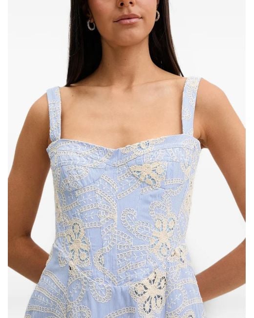 Bardot White Guipure Lace-Embroidered Striped Midi Dress