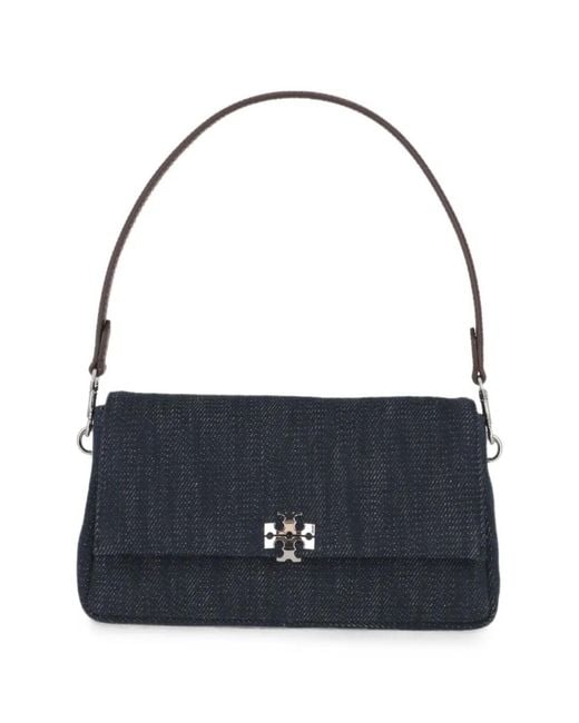 Tory Burch Blue Small Charlie Logo-Plaque Shoulder Bag