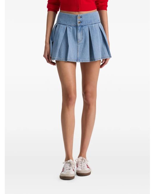 Alice + Olivia Blue Amy Pleated Denim Mini Skirt