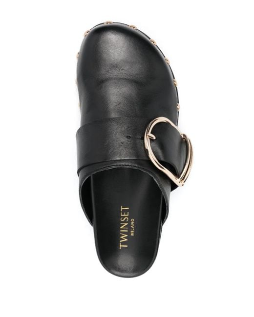 Twinset Black Buckle-Fastened Leather Mules