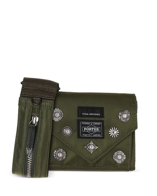 Toga Green Stud-Embellishments Mini Messenger Bag for men