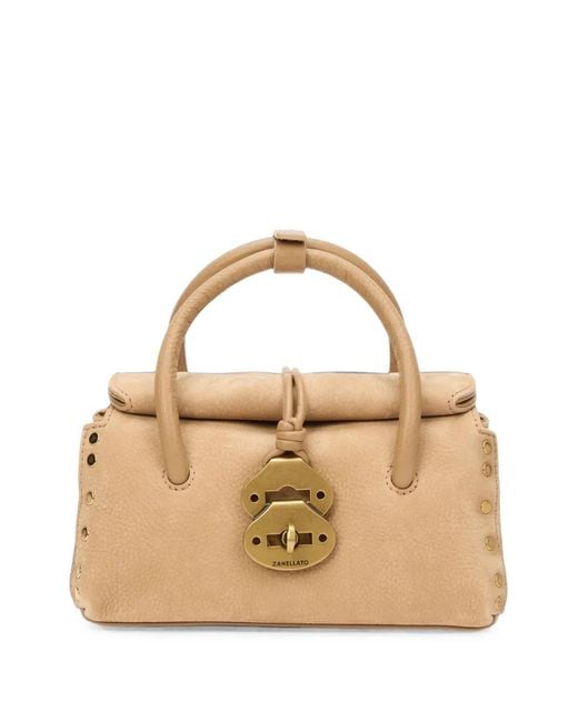Zanellato Metallic Baby Dotta Studded Leather Tote Bag