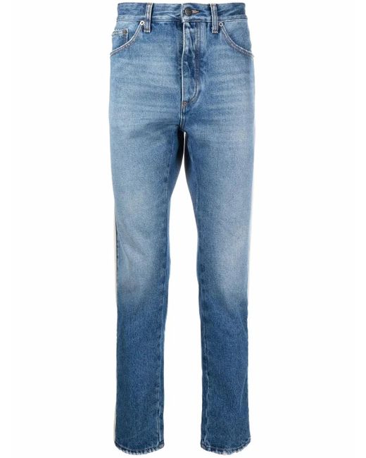 Palm Angels Blue Side-Stripe Straight-Leg Jeans for men