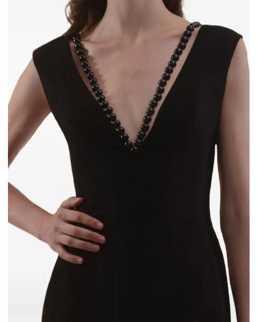 Gemy Maalouf Black Bead-Embellished Ruffled Dress