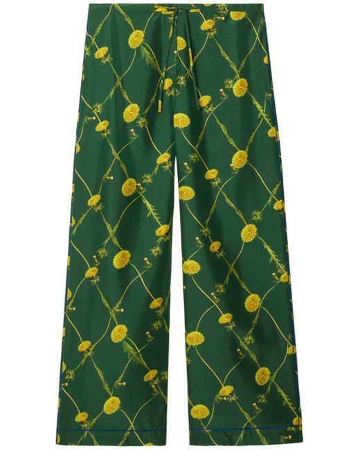 Burberry Dandelion Floral-print Flared Trousers in het Green