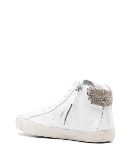 Philippe Model White Distressed High-Top Leather Sneakers