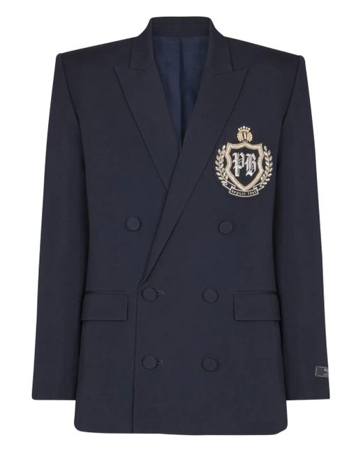 Balmain Blue Double-Breasted Blazer for men