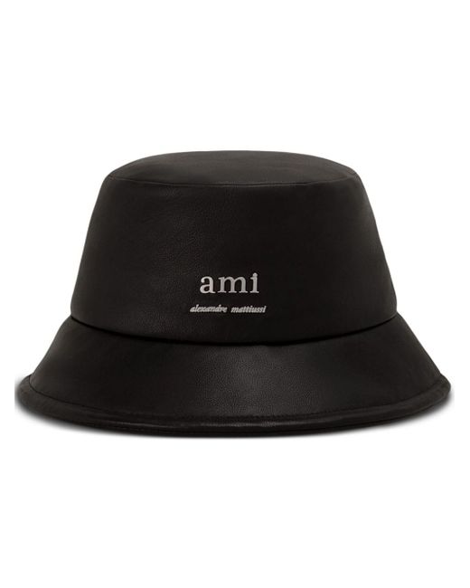 AMI Black Leder-Fischerhut mit Logo-Schild