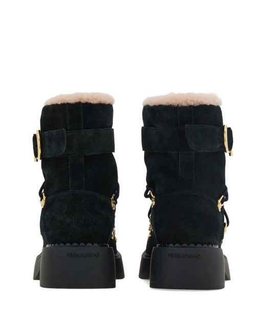 Ferragamo Black Trekking Style Combat Boot