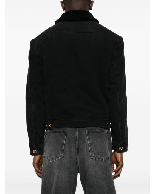 メンズ Versace シアリングカラー デニムジャケット Black