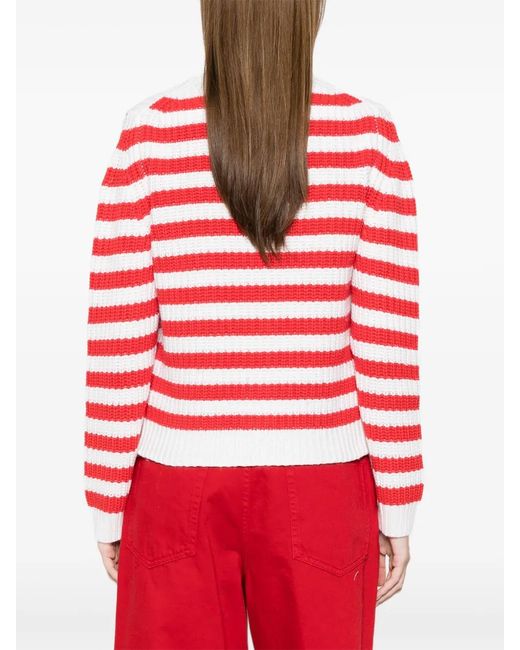 Allude Red Striped Buttoned Cardigan