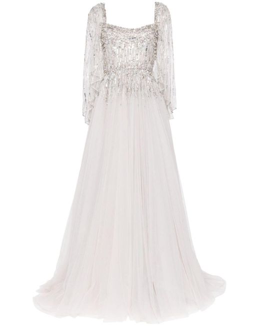 Jenny Packham White Bunny Blooms Sequin-Embellished Gown