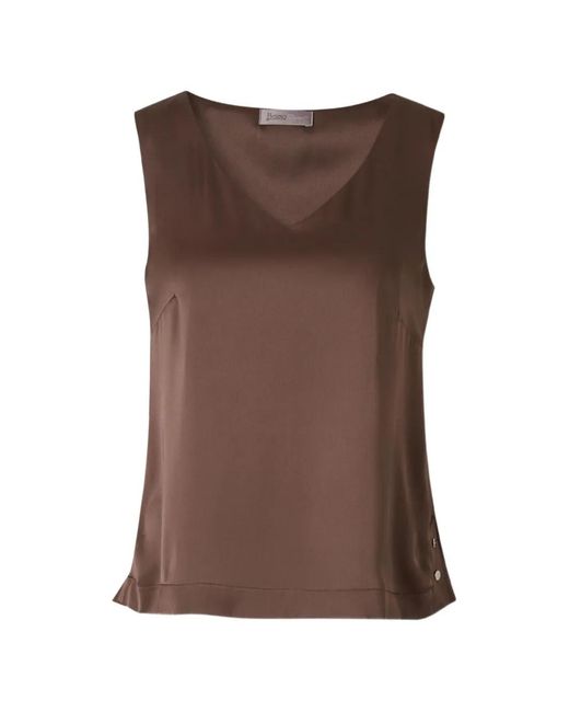Herno Brown Satin-Finish V-Neck Blouse