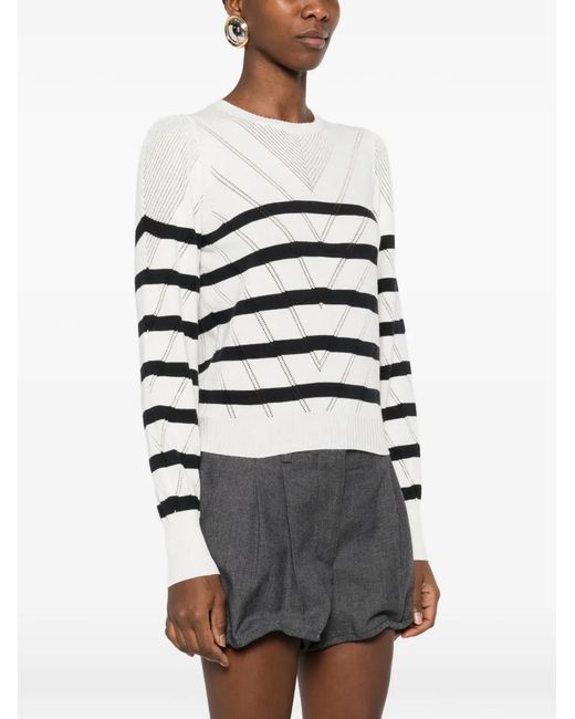 Twinset White Striped Cotton And Cashmere Crew Neck Jumper