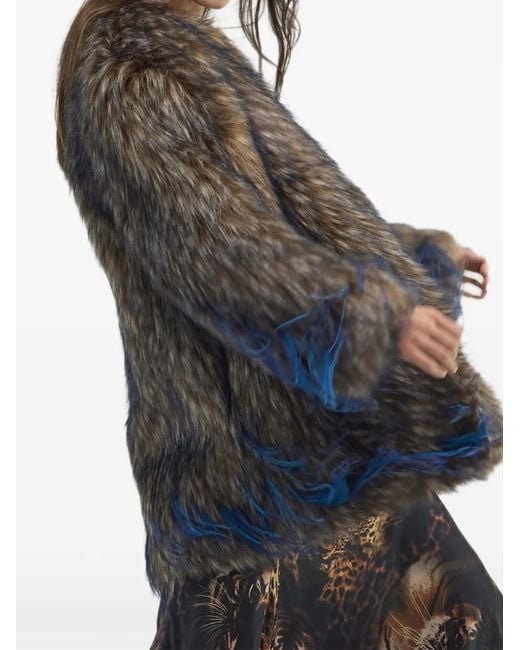 Roberto Cavalli Gray Feather-Effect Coat