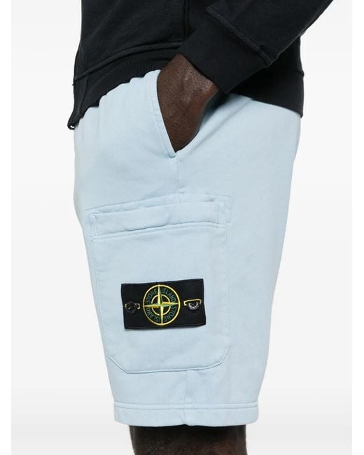 Stone Island Blue Organic Cotton Fleece Shorts for men