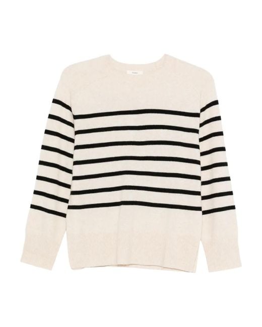 Yerse White Striped Round-Neck Sweater