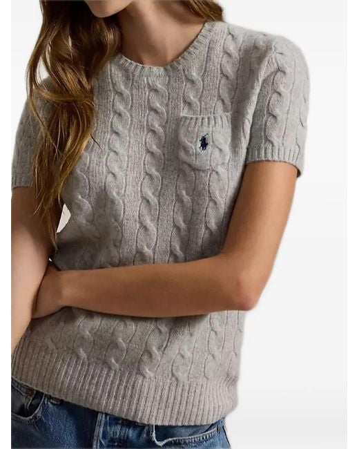 Polo Ralph Lauren Gray Cable-Knit Chest-Pocket T-Shirt