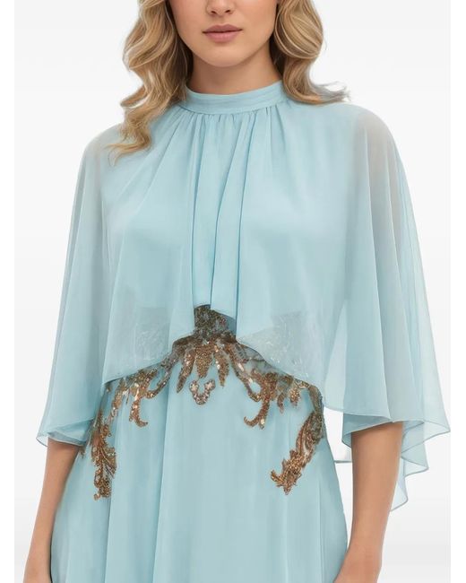 Saiid Kobeisy Blue Cape-Overlay Sequin-Embellished Dress