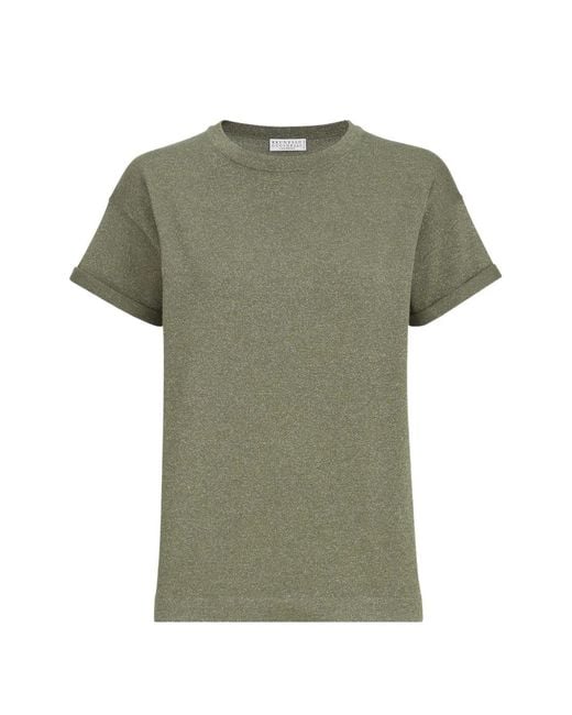 Brunello Cucinelli Green Sparkling Cashmere And Silk Lightweight Knit T-Shirt