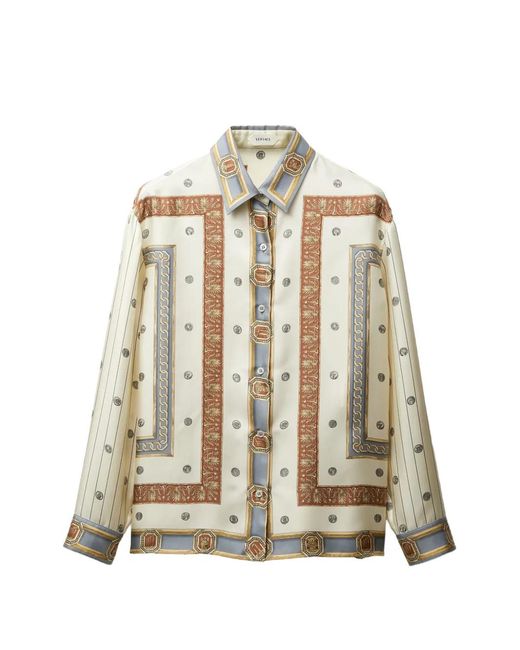 Versace White Printed Silk Twill Shirt