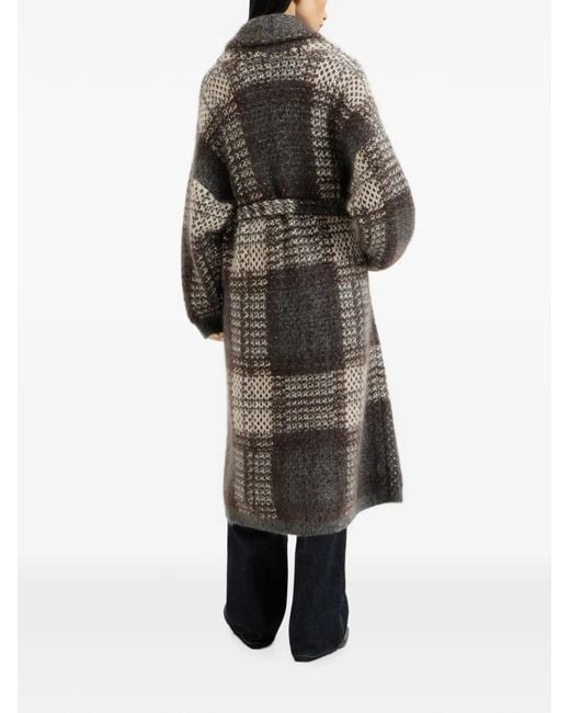 Brunello Cucinelli Brown Dazzling Tartan Double Knit Coat