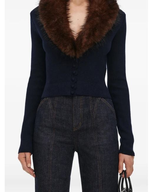 Self-Portrait Blue Faux-Fur Knit Cardigan