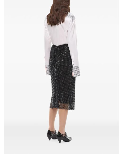 Pinko Black Mesh-Effect Calf-Length Skirt With Rhinestones
