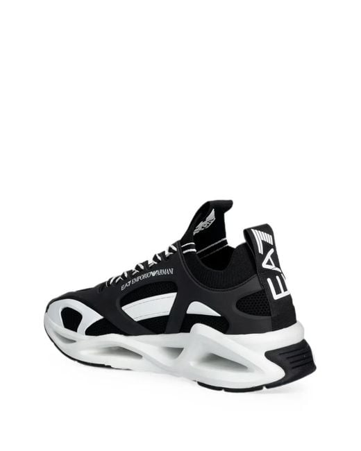 EA7 Black Mesh-Panelled Logo-Print Sneakers for men