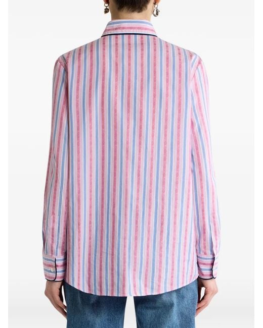 Etro Pink Chemise En Jacquard De Coton À Garniture Et Fil Coupé Motif Rayé