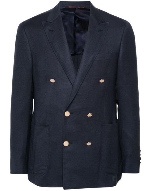 Canali Blue Double-breasted Wool Blazer for men