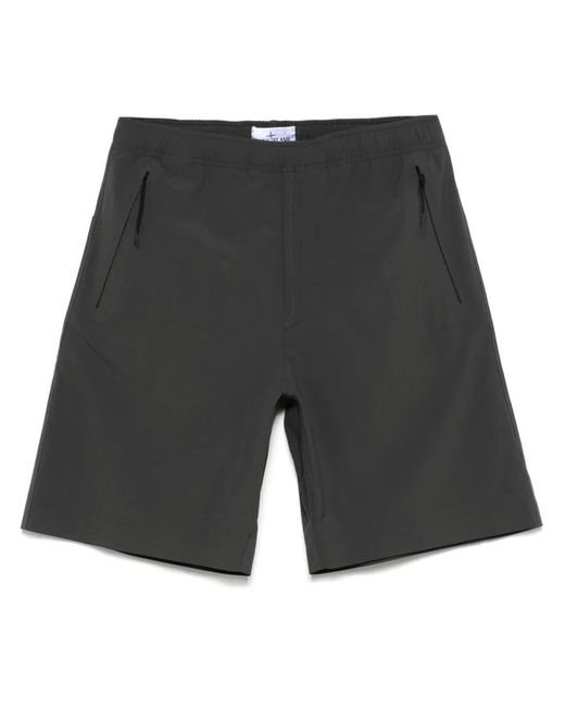 Stone Island Gray Logo-Embroidered Shorts for men