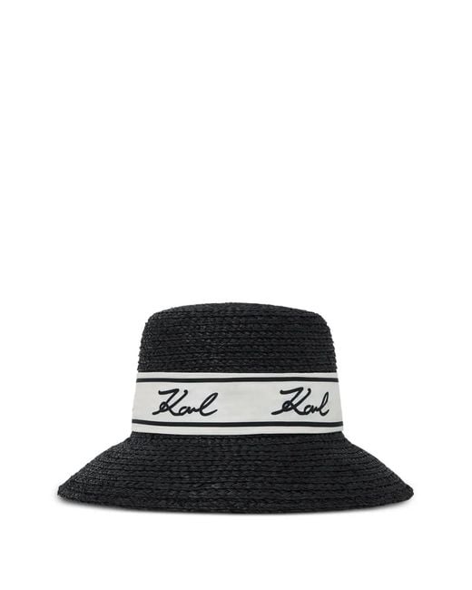 Karl Lagerfeld Black Signature Raffia Hat