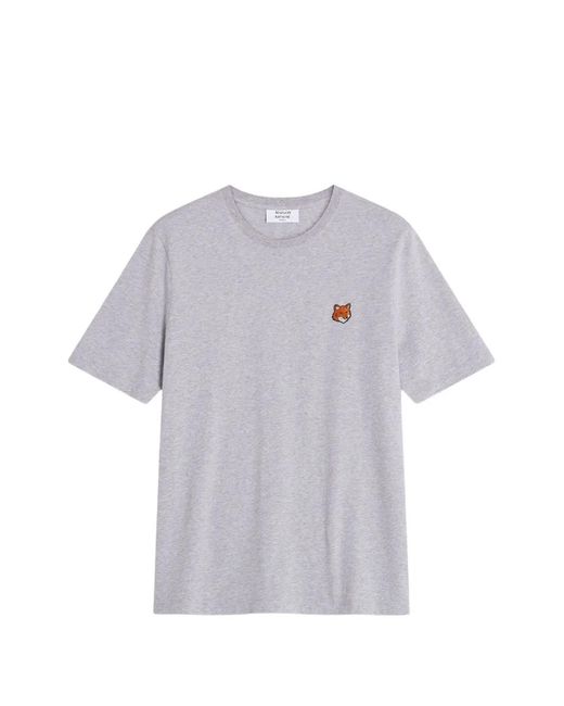 Maison Kitsuné Gray Logo-Patch T-Shirt for men
