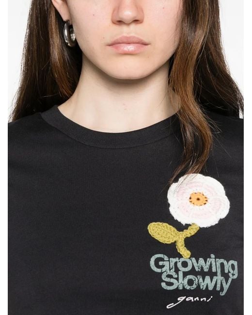 Ganni Black Graphics Crew Neck T-Shirt