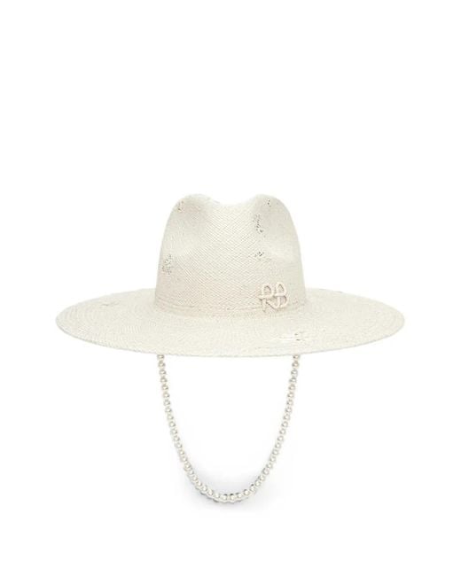 Ruslan Baginskiy White Logo-Appliqué Faux-Pearl Fedora Hat for men