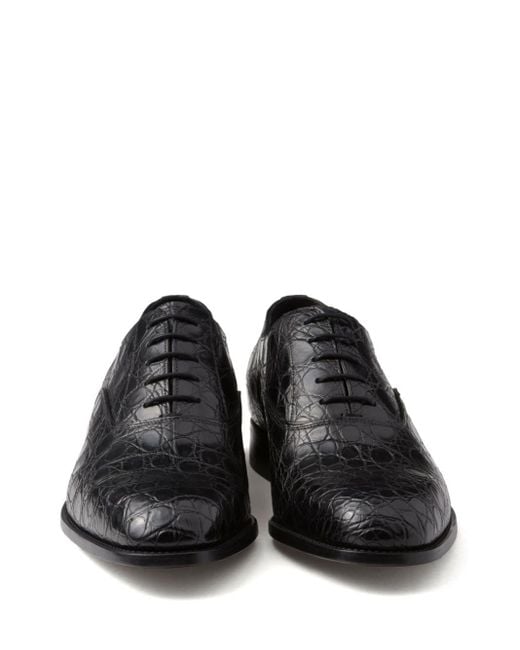 Prada Black Crocodile-effect Leather Oxford Shoes for men