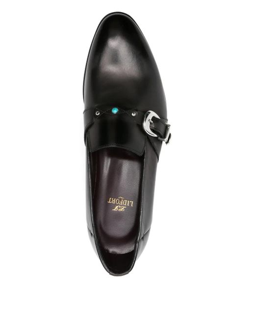 Lidfort Black Buckle-Embellished Leather Loafers for men