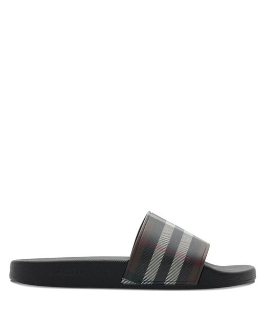 Burberry White Check-Print Flat Slides