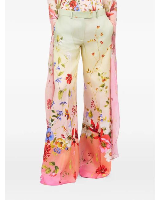 Roberto Cavalli White Floral Print Trousers