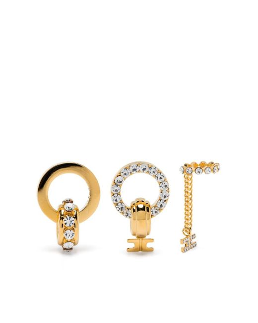 Elisabetta Franchi Metallic Crystal-embellished Earrings (set Of Three)