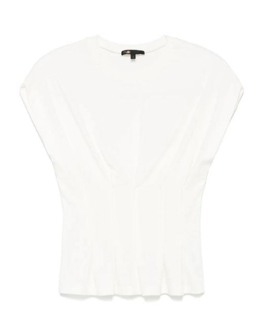 Maje White Pintuck-Detail T-Shirt