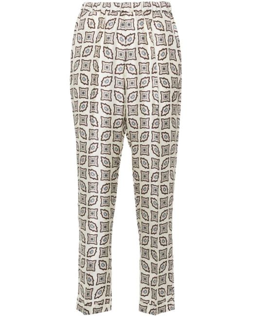 Alberto Biani Gray Graphic-print Silk Straight-leg Trousers
