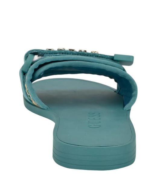 Guess Green Elyze Logo-Plaque Woven-Strap Flat Sandals