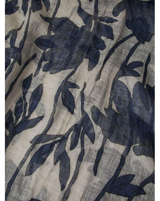 Brunello Cucinelli Gray Floral-print Linen Scarf