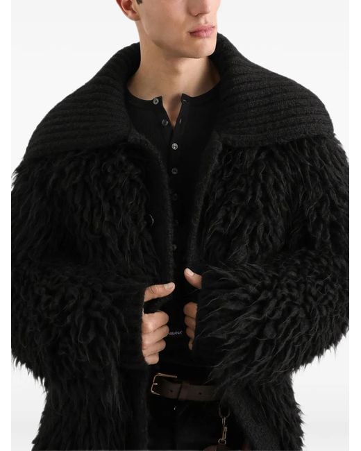 Dolce & Gabbana Black Fur-Effect Knit Cardigan for men