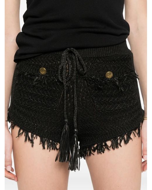 Mes Demoiselles Black Tassel-Detail Fringed Shorts