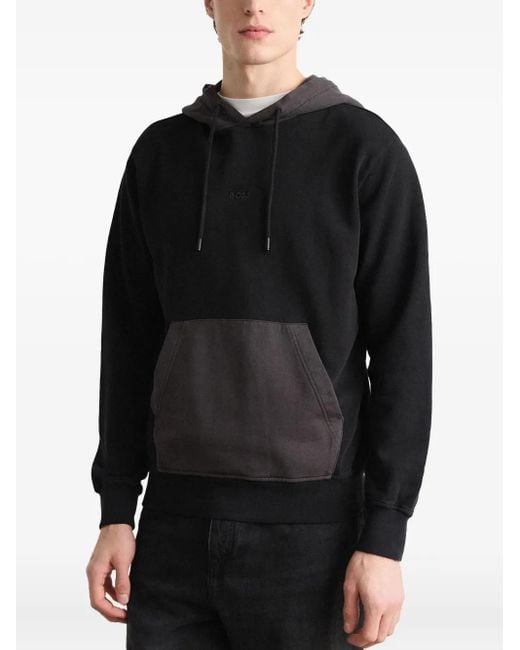 Boss Black Two-Tone Kangaroo-Pocket Hoodie for men
