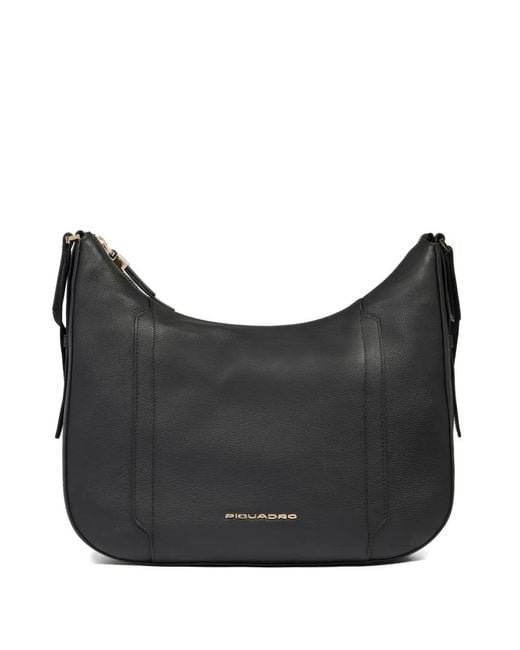 Piquadro Black Logo-Lettering Leather Crossbody Bag